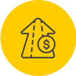 Cost-efficient travel icon with arrow and dollar sign